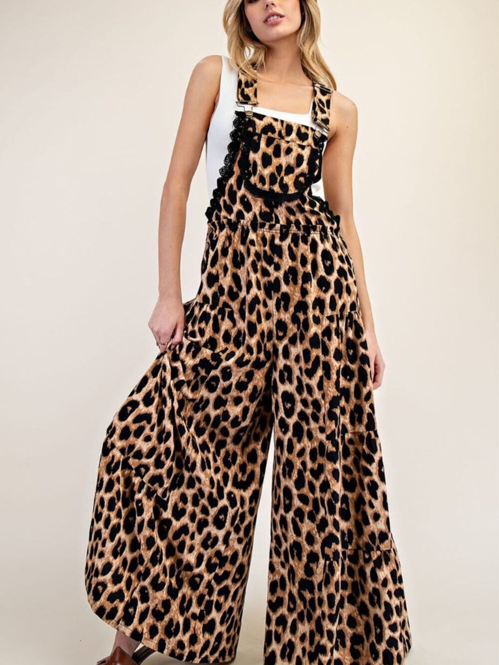 Lace Trim Tiered Sleeveless Jumpsuit